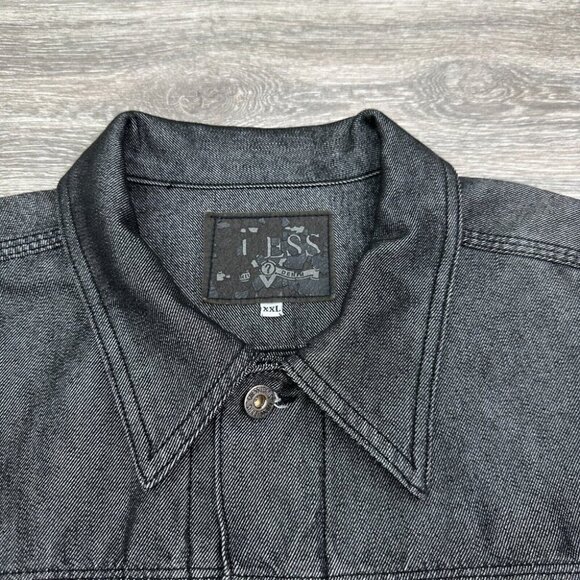 Guess Denim Trucker Jacket Men's XXL Gray Iridescent Silver Y2K Baggy Vintage - Picture 3 of 14